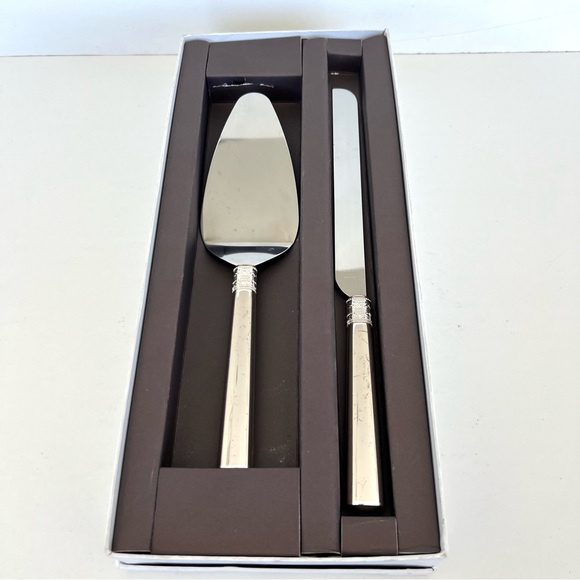 VERA WANG Wedgwood With Love 2pc Stainless Silver Sever Cake Knife Serving Set - Picture 3 of 16